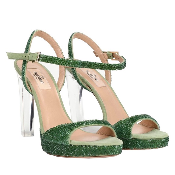 Valentino Garavani Twinkles Platform Strass Clear Lucite Curved Heel Sandals 37 - Picture 2 of 4